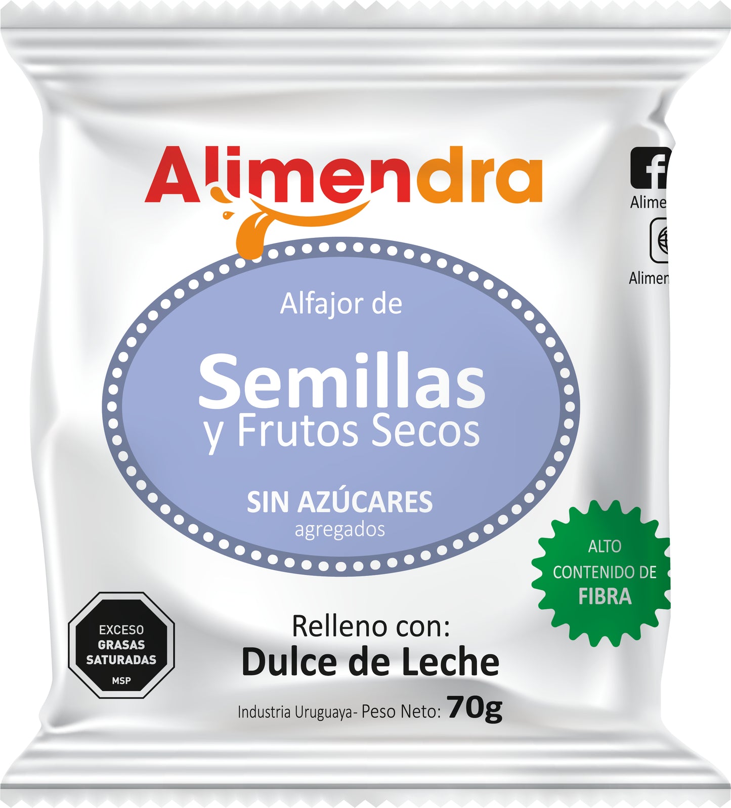 Alfajores Sin Azúcares de Semillas y Frutos Secos Rellenos con Dulce de Leche - x8 unidades de 70 gs c/u