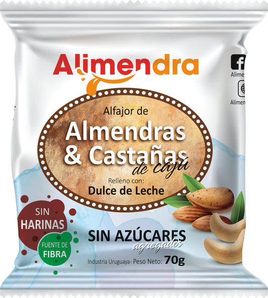 Alfajores Sin Azúcares de Almendras & Castañas de Cajú Rellenos con Dulce de Leche - x8 unidades de 70 gs c/u