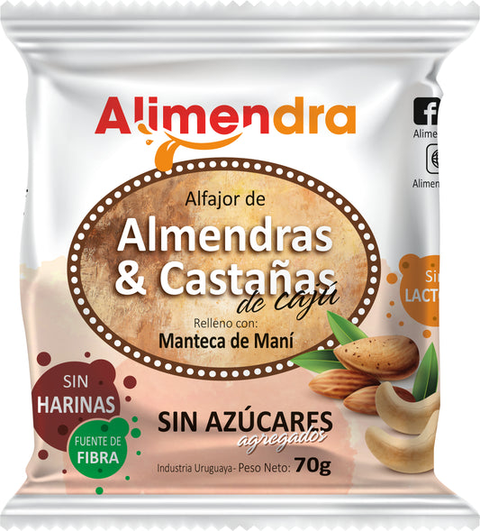 Alfajores Sin Azúcares de Almendras & Castañas de Cajú Rellenos con Manteca de Maní - x8 unidades de 70 gs c/u