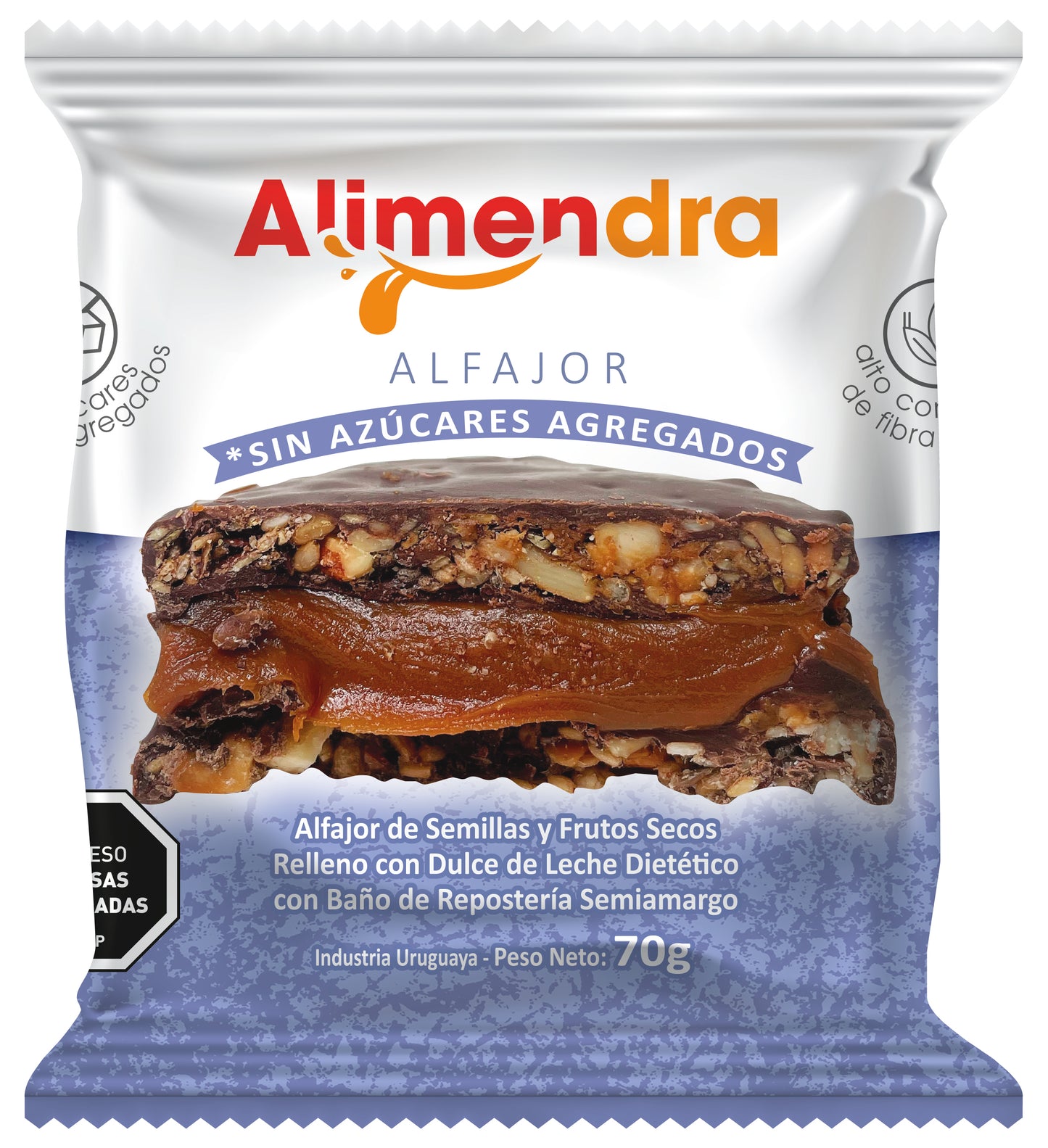 Alfajores Sin Azúcares de Semillas y Frutos Secos Rellenos con Dulce de Leche - x8 unidades de 70 gs c/u