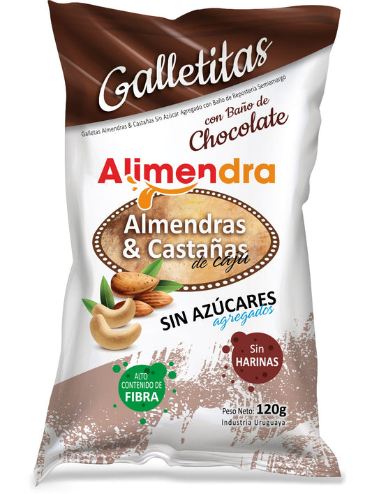 Galletitas Bañadas Sin Azúcar de Almendras & Castañas de Cajú. Paq. 120 grs.