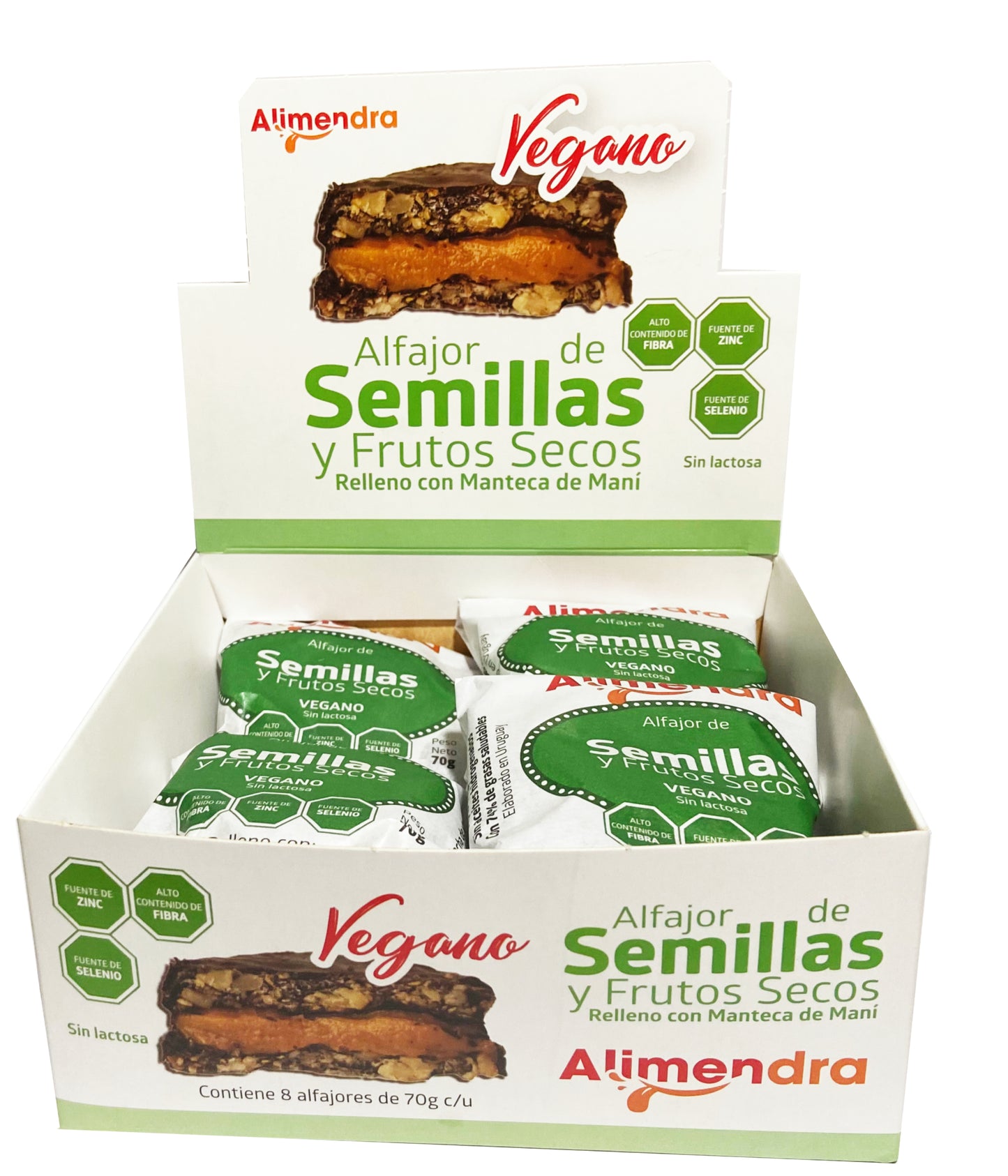 Alfajores Veganos y Sin Lactosa De Semillas y Frutos Secos Rellenos con Mantca de Maní - x8 unidades de 70 gs c/u