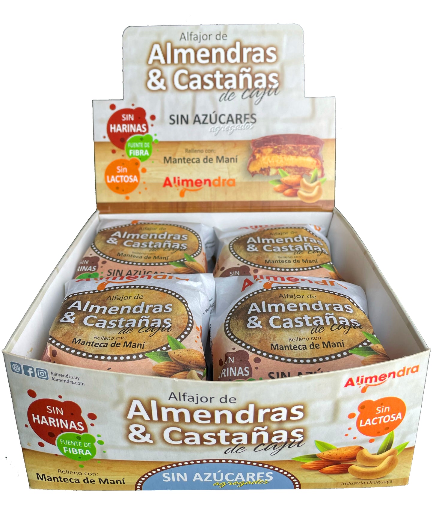 Alfajores Sin Azúcares de Almendras & Castañas de Cajú Rellenos con Manteca de Maní - x8 unidades de 70 gs c/u