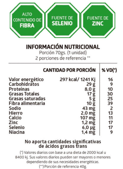 Alfajores Original de Semillas y Frutos Secos Rellenos con Dulce de Leche - x8 unidades de 70 gs c/u